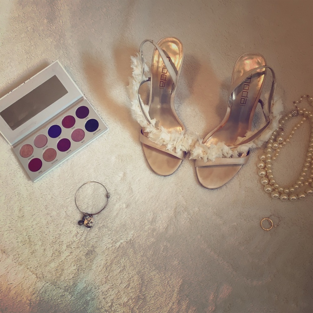 Moda cream heels with floral straps